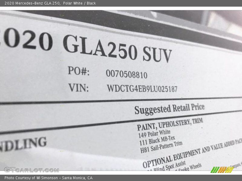 Polar White / Black 2020 Mercedes-Benz GLA 250