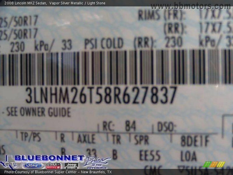 Vapor Silver Metallic / Light Stone 2008 Lincoln MKZ Sedan