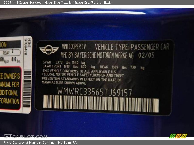 Hyper Blue Metallic / Space Grey/Panther Black 2005 Mini Cooper Hardtop