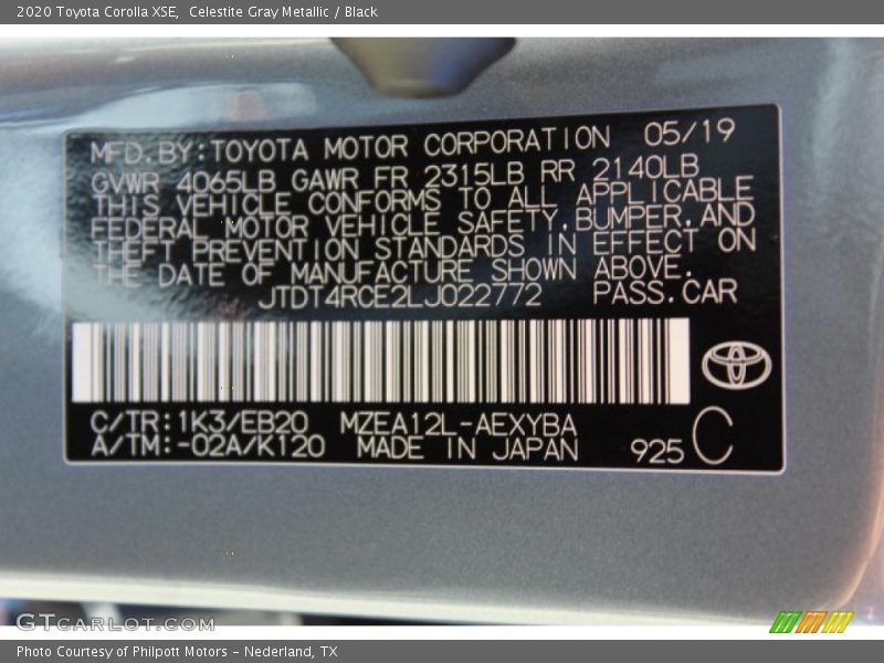 Celestite Gray Metallic / Black 2020 Toyota Corolla XSE