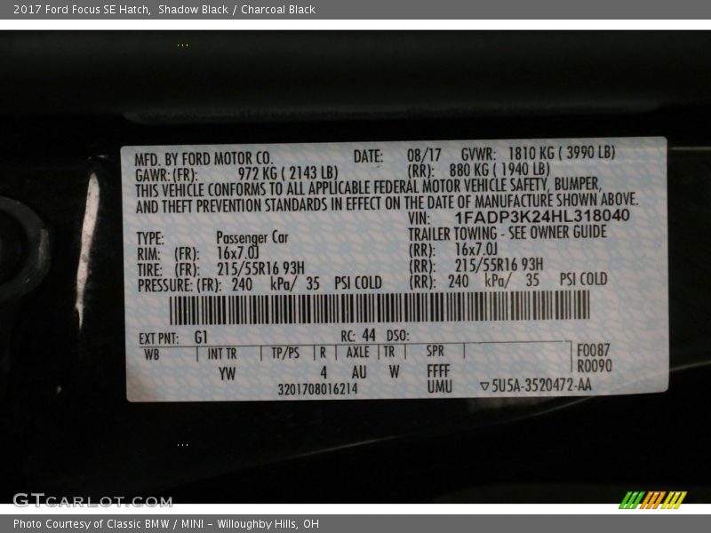 Shadow Black / Charcoal Black 2017 Ford Focus SE Hatch