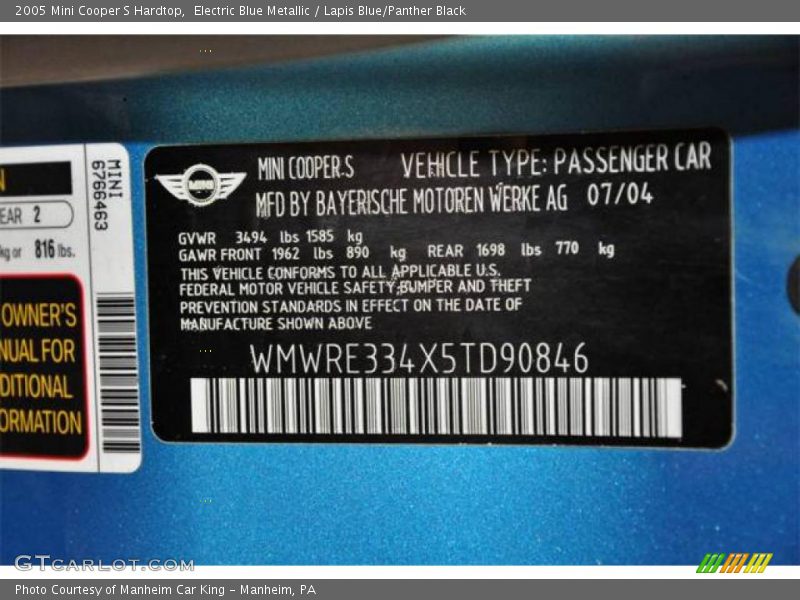 Electric Blue Metallic / Lapis Blue/Panther Black 2005 Mini Cooper S Hardtop
