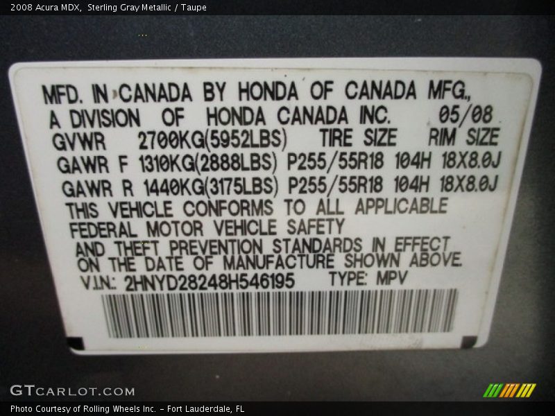 Sterling Gray Metallic / Taupe 2008 Acura MDX