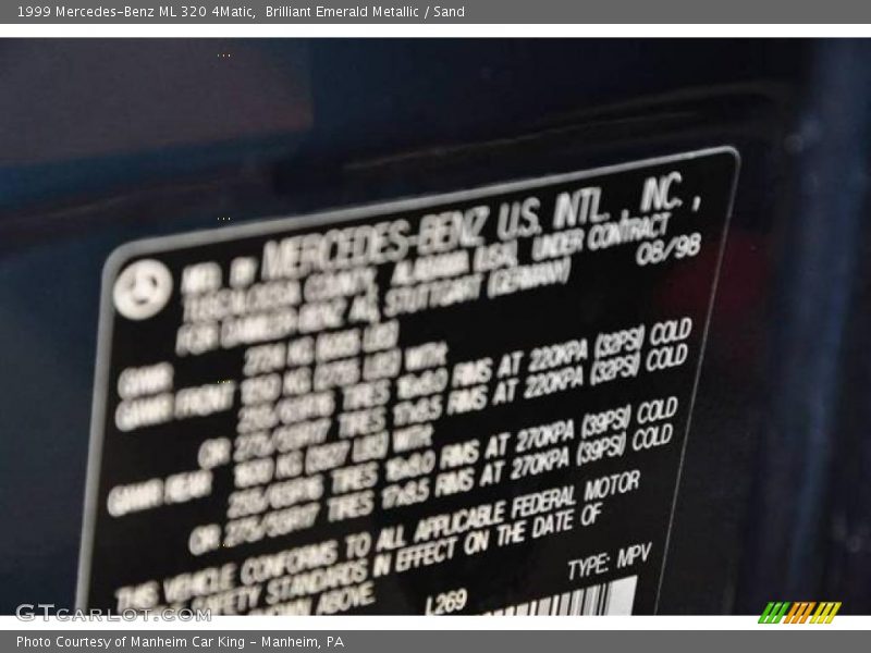 Brilliant Emerald Metallic / Sand 1999 Mercedes-Benz ML 320 4Matic