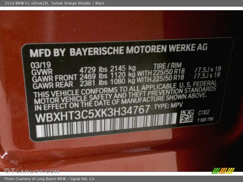 Sunset Orange Metallic / Black 2019 BMW X1 xDrive28i