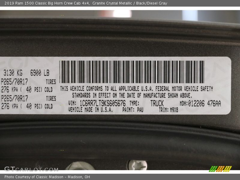 Granite Crystal Metallic / Black/Diesel Gray 2019 Ram 1500 Classic Big Horn Crew Cab 4x4