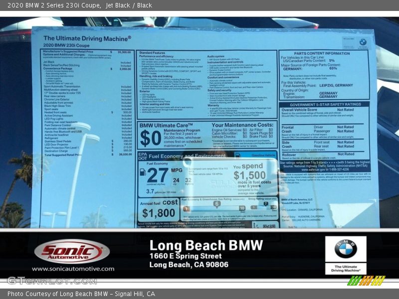 Jet Black / Black 2020 BMW 2 Series 230i Coupe