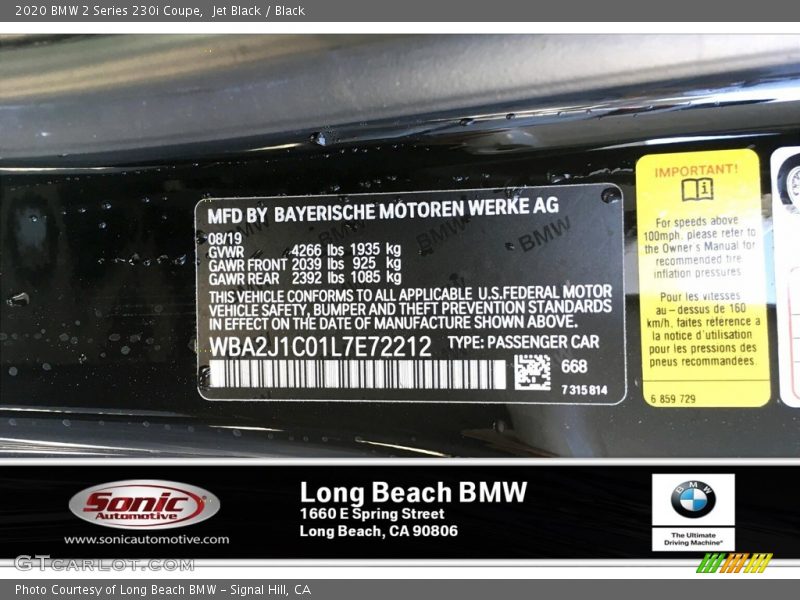 Jet Black / Black 2020 BMW 2 Series 230i Coupe