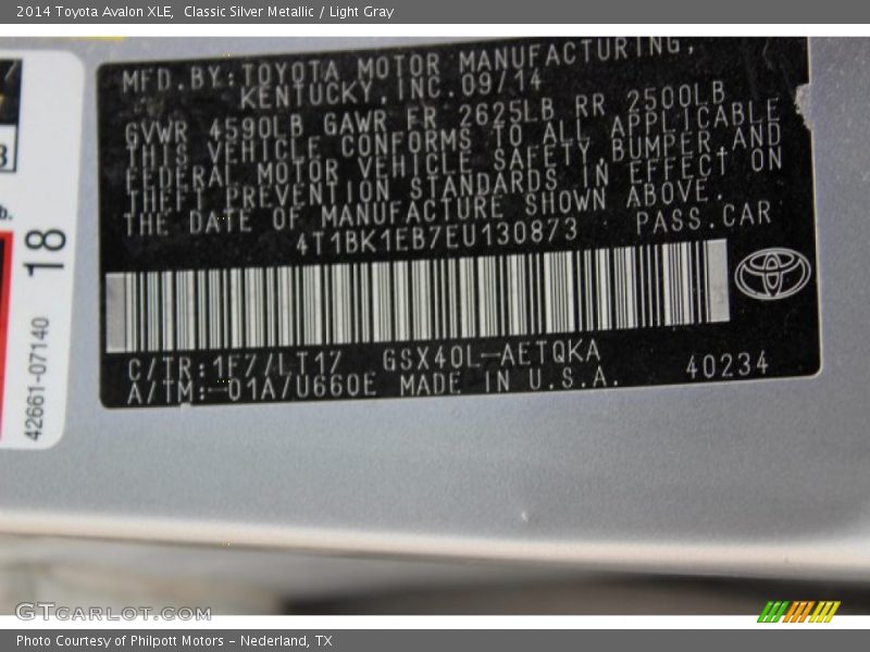 Classic Silver Metallic / Light Gray 2014 Toyota Avalon XLE