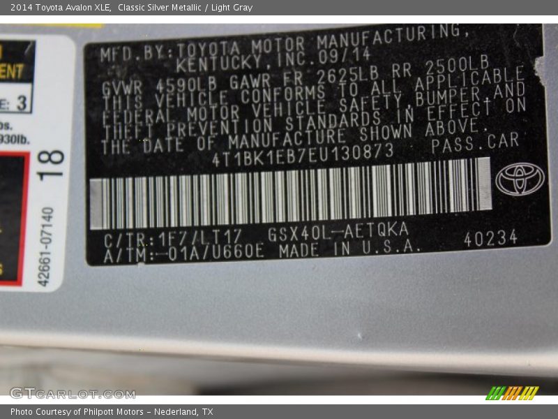 Classic Silver Metallic / Light Gray 2014 Toyota Avalon XLE