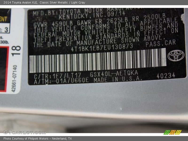 Classic Silver Metallic / Light Gray 2014 Toyota Avalon XLE