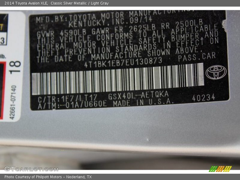 Classic Silver Metallic / Light Gray 2014 Toyota Avalon XLE