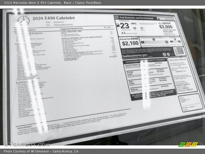  2020 E 450 Cabriolet Window Sticker