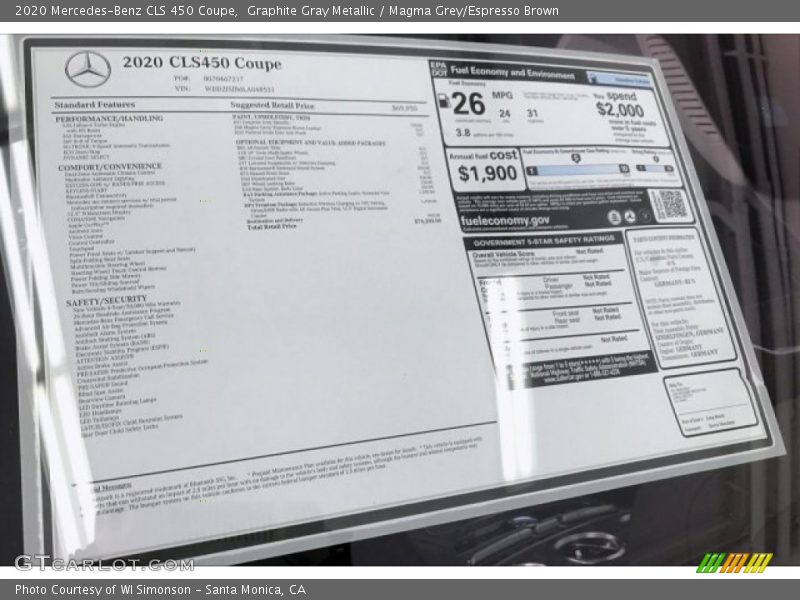  2020 CLS 450 Coupe Window Sticker