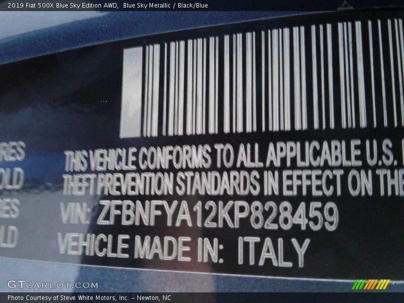Blue Sky Metallic / Black/Blue 2019 Fiat 500X Blue Sky Edition AWD