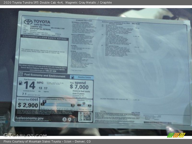  2020 Tundra SR5 Double Cab 4x4 Window Sticker