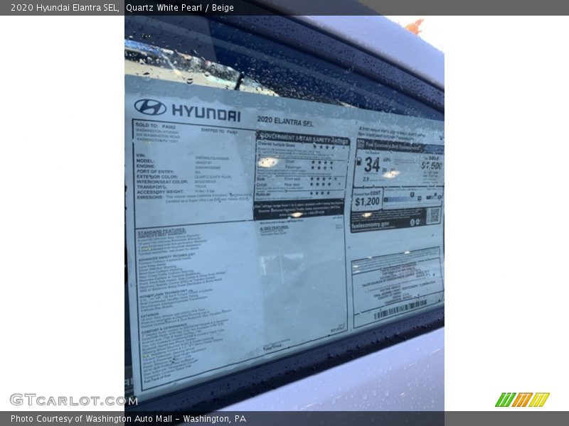 Quartz White Pearl / Beige 2020 Hyundai Elantra SEL