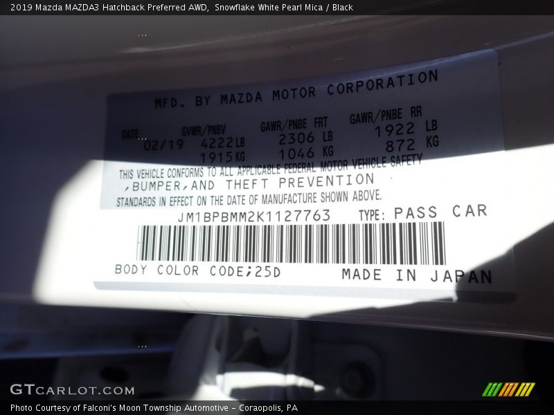 Snowflake White Pearl Mica / Black 2019 Mazda MAZDA3 Hatchback Preferred AWD