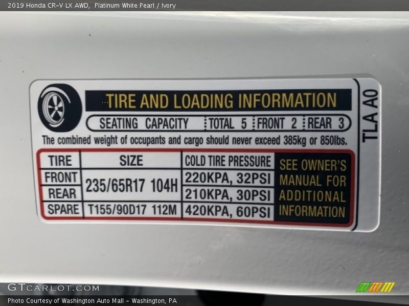 Platinum White Pearl / Ivory 2019 Honda CR-V LX AWD