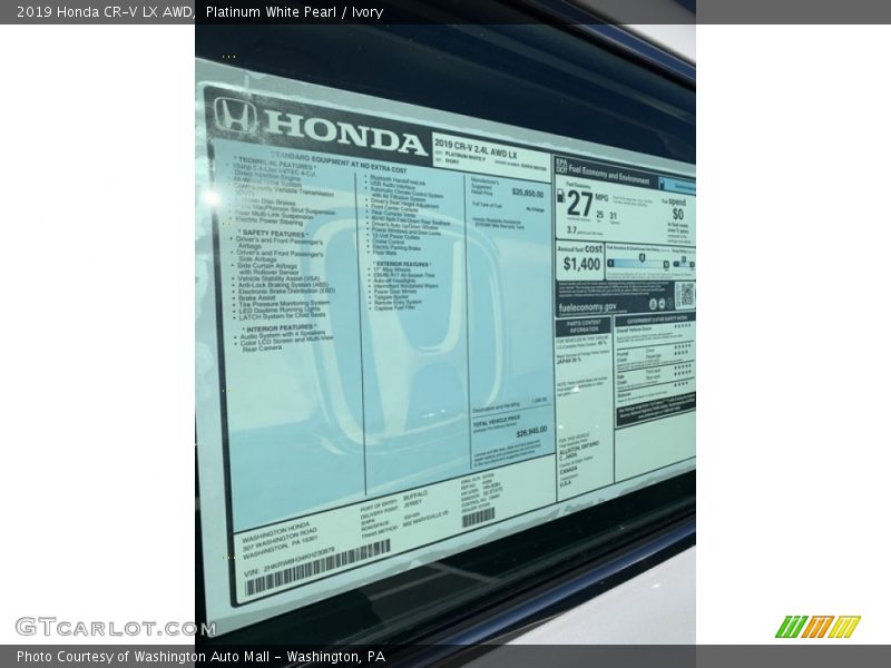 Platinum White Pearl / Ivory 2019 Honda CR-V LX AWD
