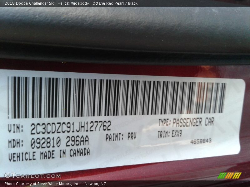 Octane Red Pearl / Black 2018 Dodge Challenger SRT Hellcat Widebody