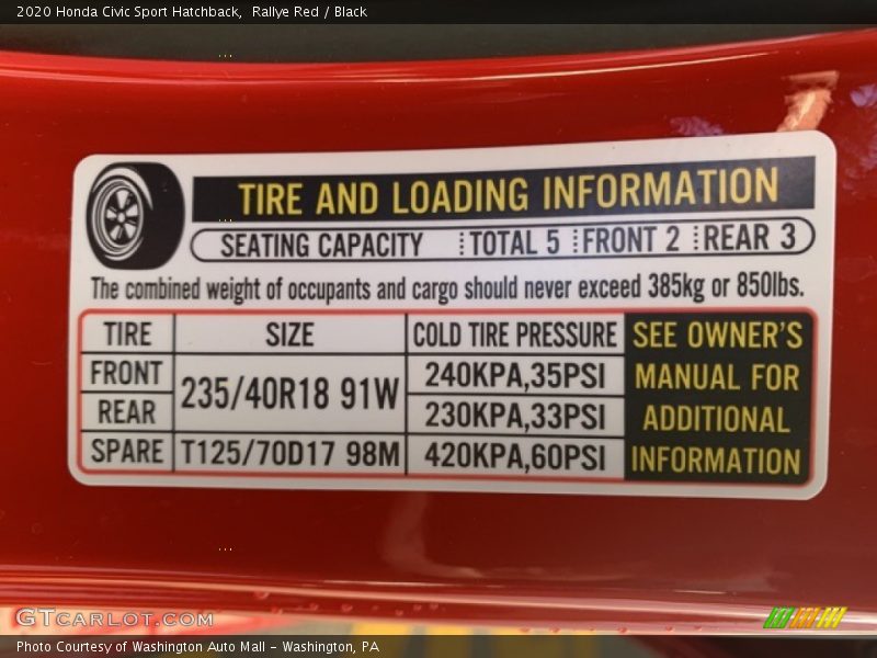 Rallye Red / Black 2020 Honda Civic Sport Hatchback