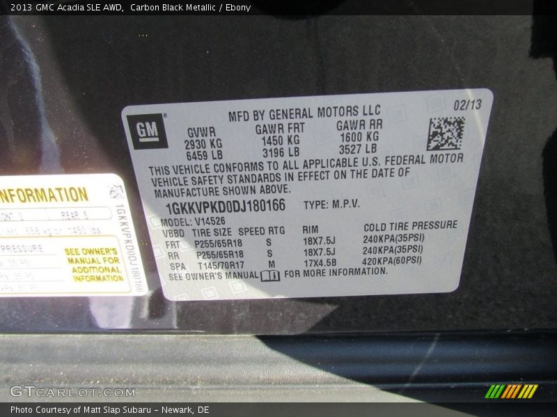 Carbon Black Metallic / Ebony 2013 GMC Acadia SLE AWD