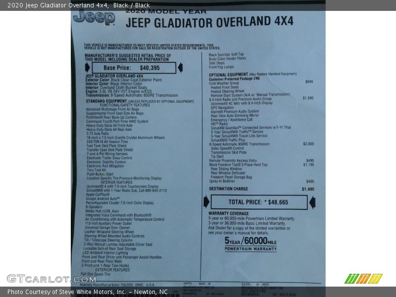 Black / Black 2020 Jeep Gladiator Overland 4x4
