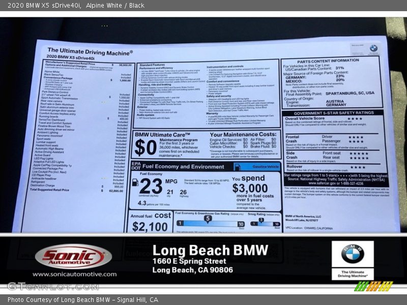 Alpine White / Black 2020 BMW X5 sDrive40i