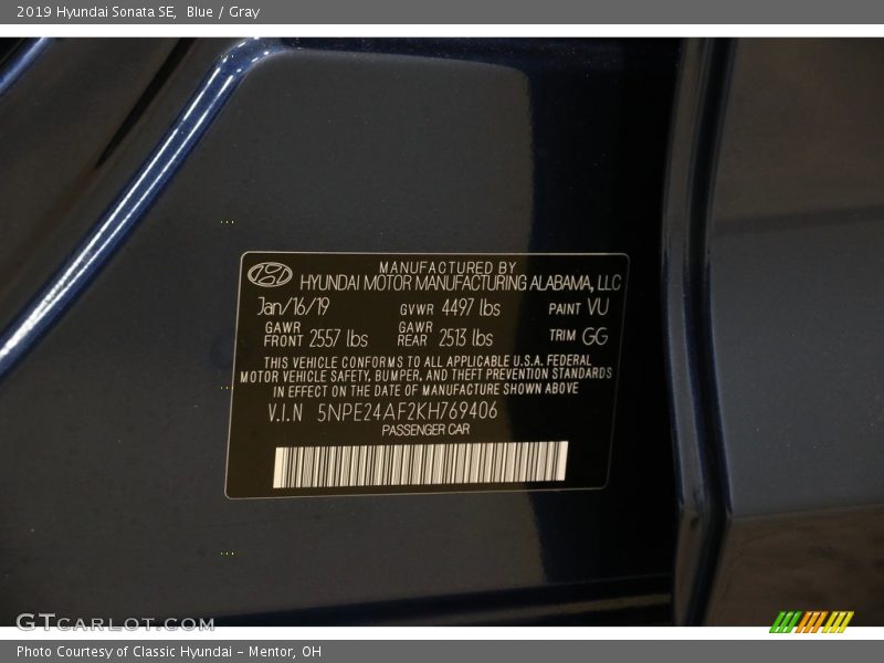 Blue / Gray 2019 Hyundai Sonata SE