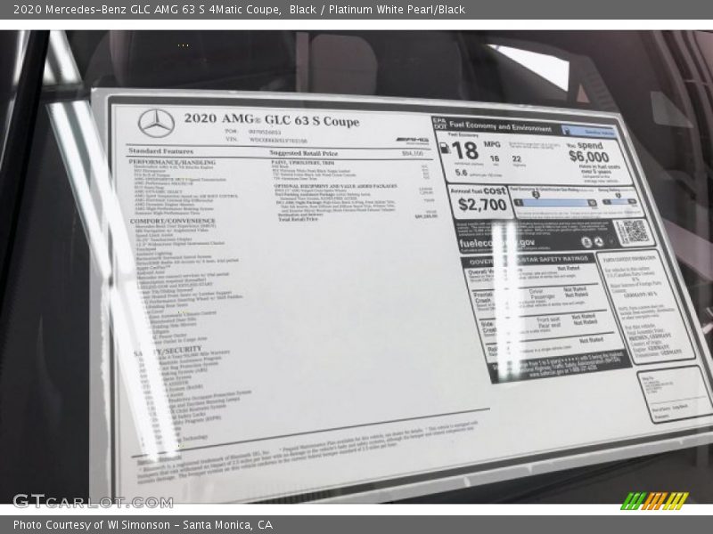  2020 GLC AMG 63 S 4Matic Coupe Window Sticker