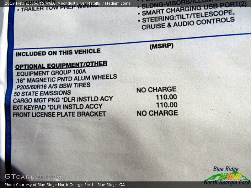 Moondust Silver Metallic / Medium Stone 2019 Ford EcoSport S 4WD
