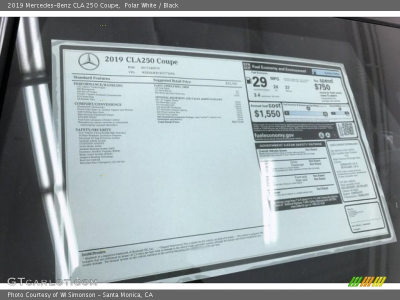 Polar White / Black 2019 Mercedes-Benz CLA 250 Coupe