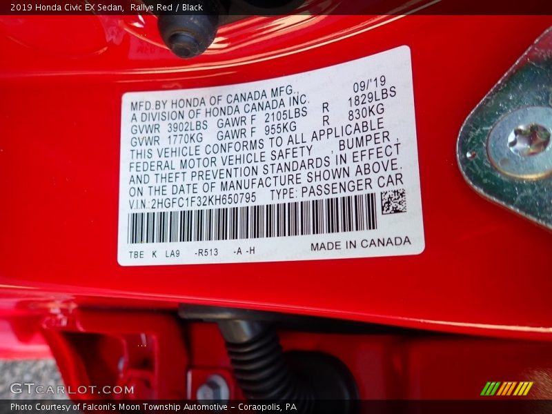 2019 Civic EX Sedan Rallye Red Color Code R513