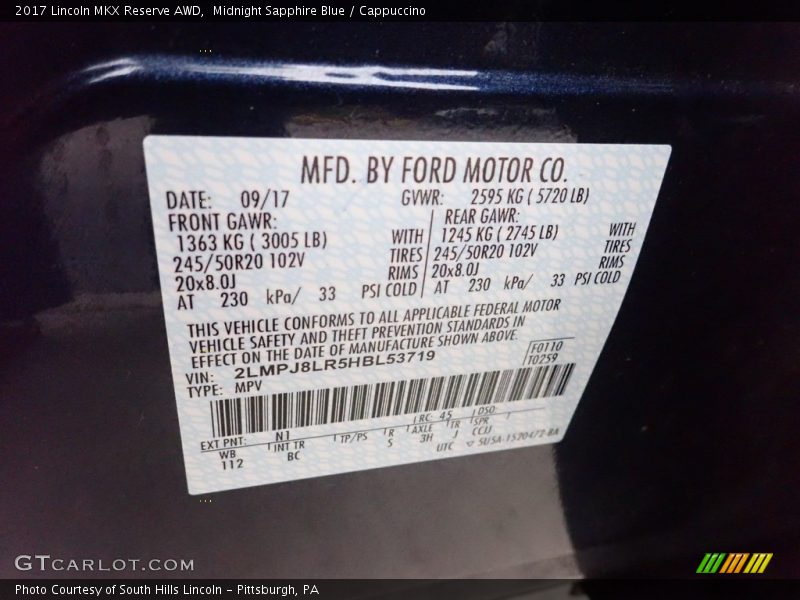 Midnight Sapphire Blue / Cappuccino 2017 Lincoln MKX Reserve AWD
