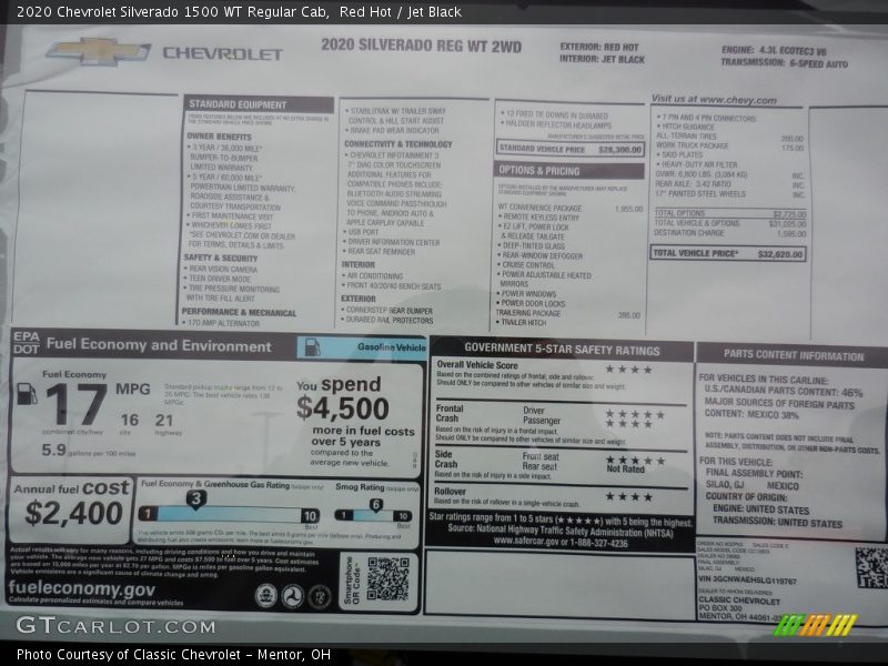  2020 Silverado 1500 WT Regular Cab Window Sticker