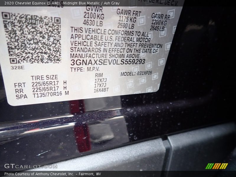 Midnight Blue Metallic / Ash Gray 2020 Chevrolet Equinox LS AWD