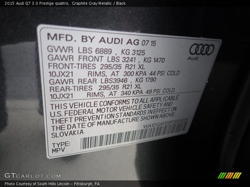 Graphite Gray Metallic / Black 2015 Audi Q7 3.0 Prestige quattro