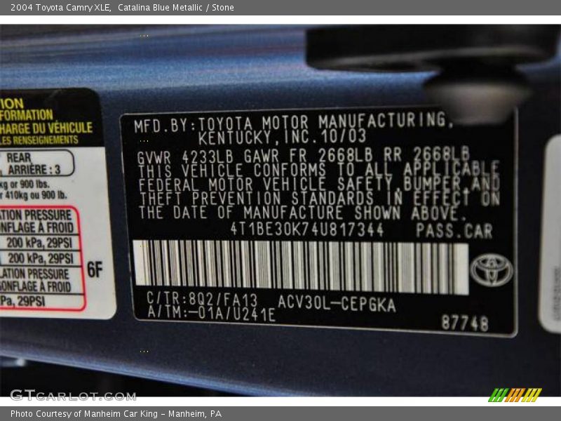 Catalina Blue Metallic / Stone 2004 Toyota Camry XLE
