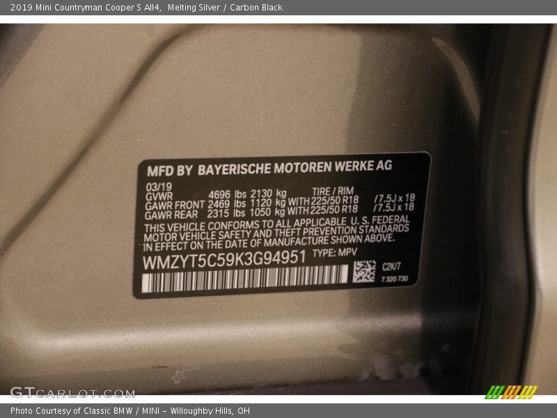 Melting Silver / Carbon Black 2019 Mini Countryman Cooper S All4