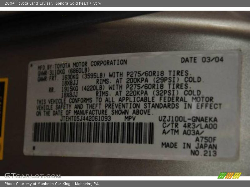 Sonora Gold Pearl / Ivory 2004 Toyota Land Cruiser