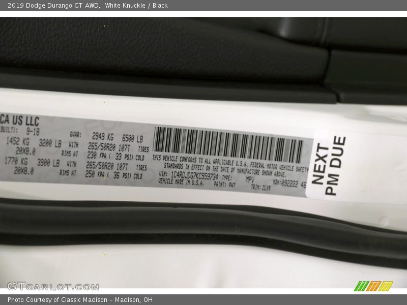 White Knuckle / Black 2019 Dodge Durango GT AWD