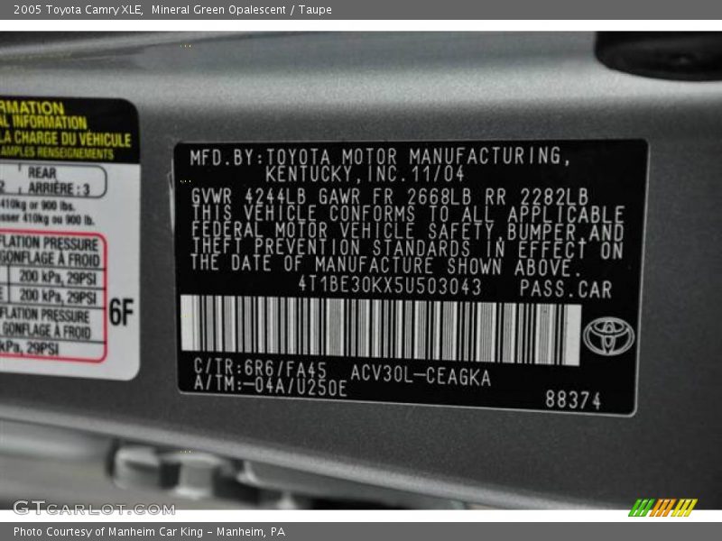 Mineral Green Opalescent / Taupe 2005 Toyota Camry XLE