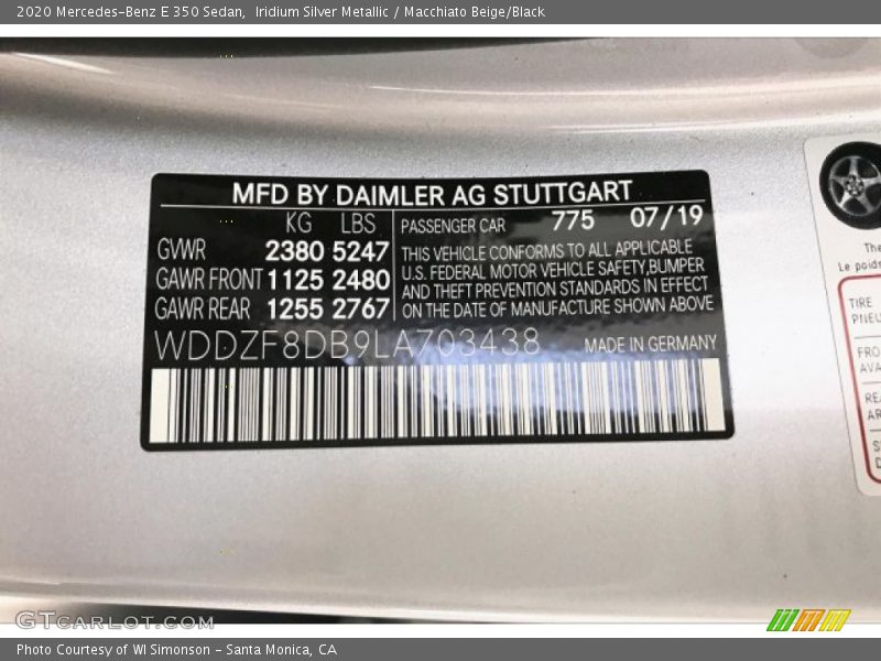 Iridium Silver Metallic / Macchiato Beige/Black 2020 Mercedes-Benz E 350 Sedan