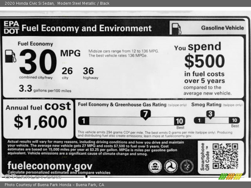 Modern Steel Metallic / Black 2020 Honda Civic Si Sedan