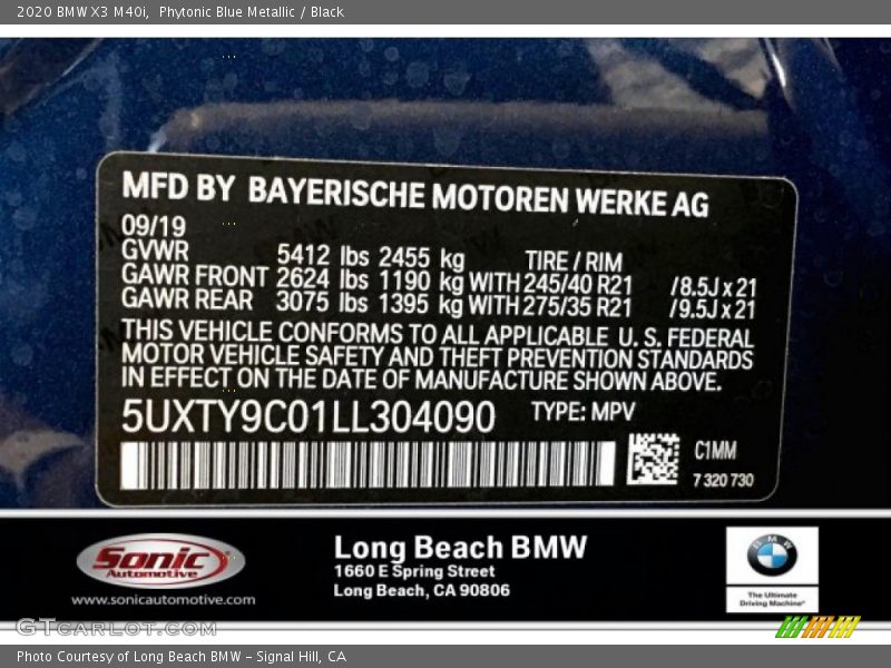 2020 X3 M40i Phytonic Blue Metallic Color Code C1M