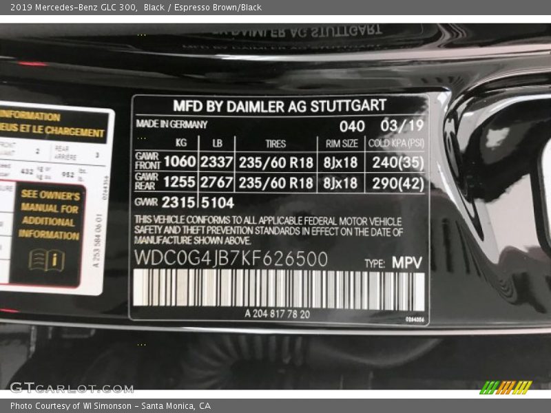 Black / Espresso Brown/Black 2019 Mercedes-Benz GLC 300