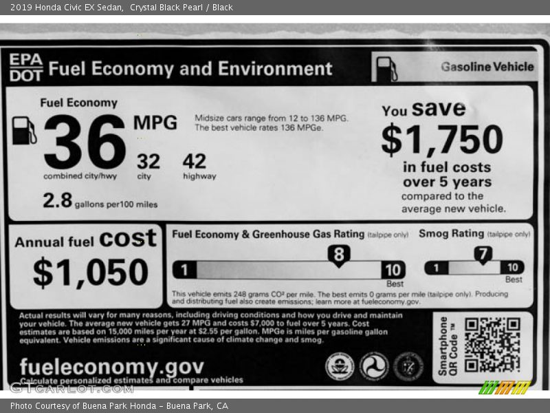 Crystal Black Pearl / Black 2019 Honda Civic EX Sedan