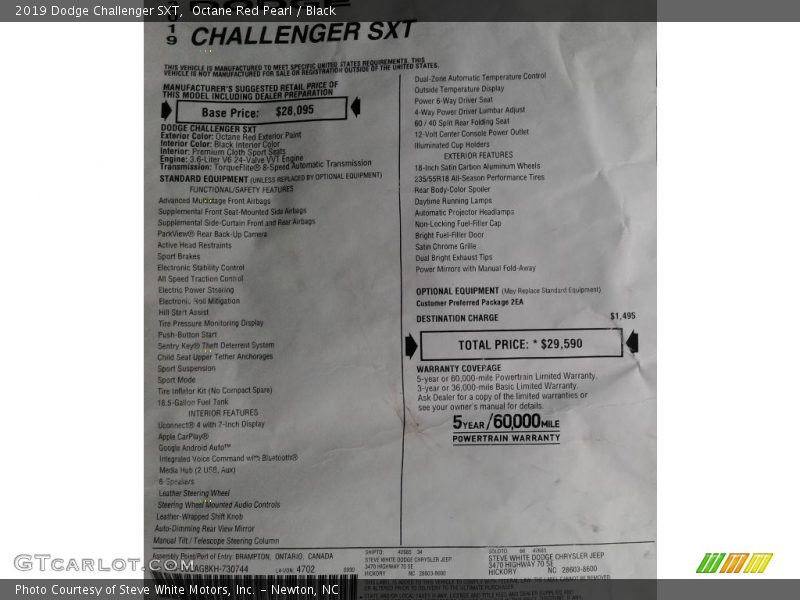 Octane Red Pearl / Black 2019 Dodge Challenger SXT