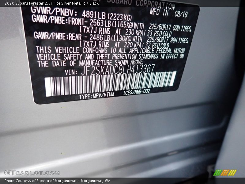 Ice Silver Metallic / Black 2020 Subaru Forester 2.5i